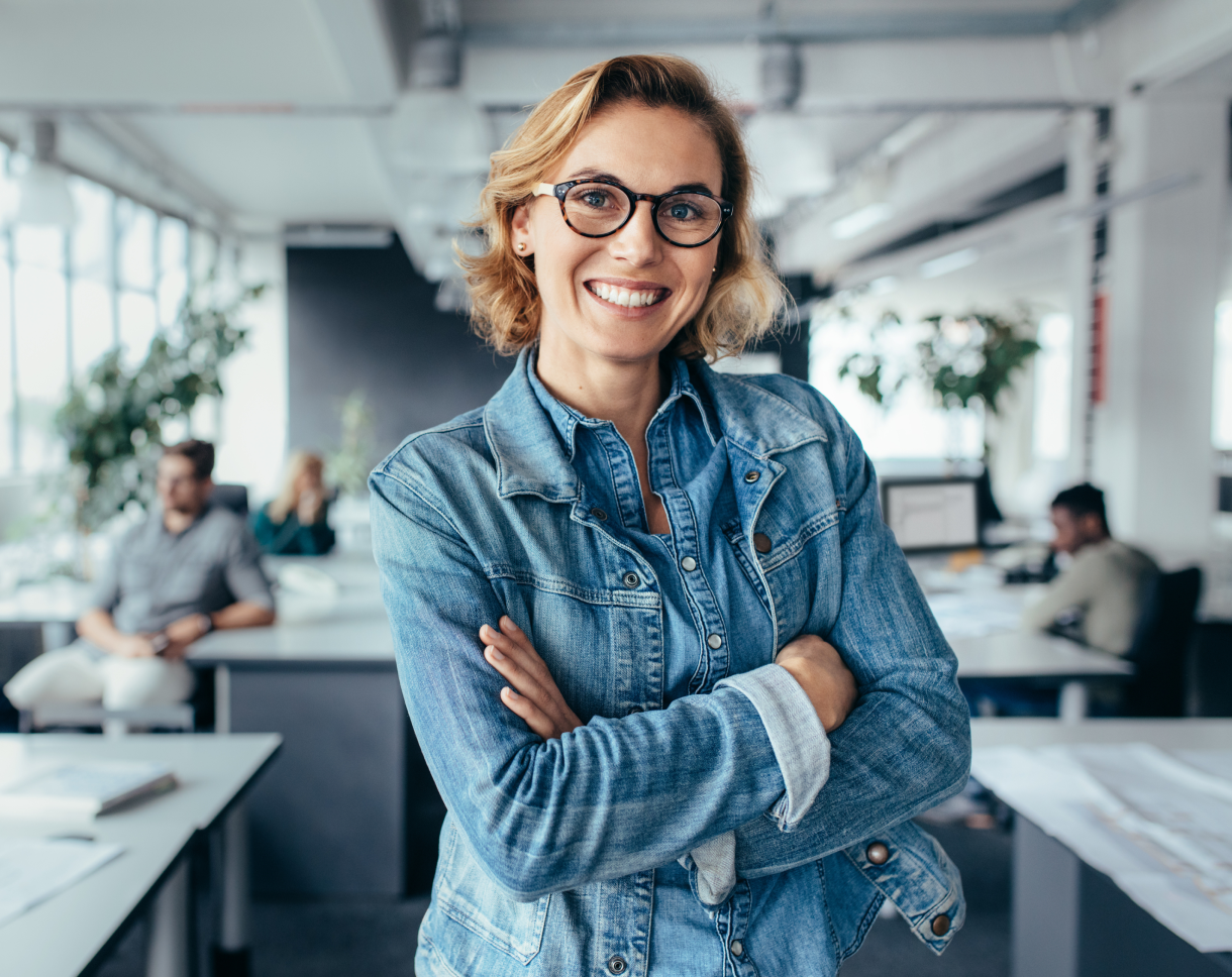 Business Woman Smiling in a Jean Shirt
